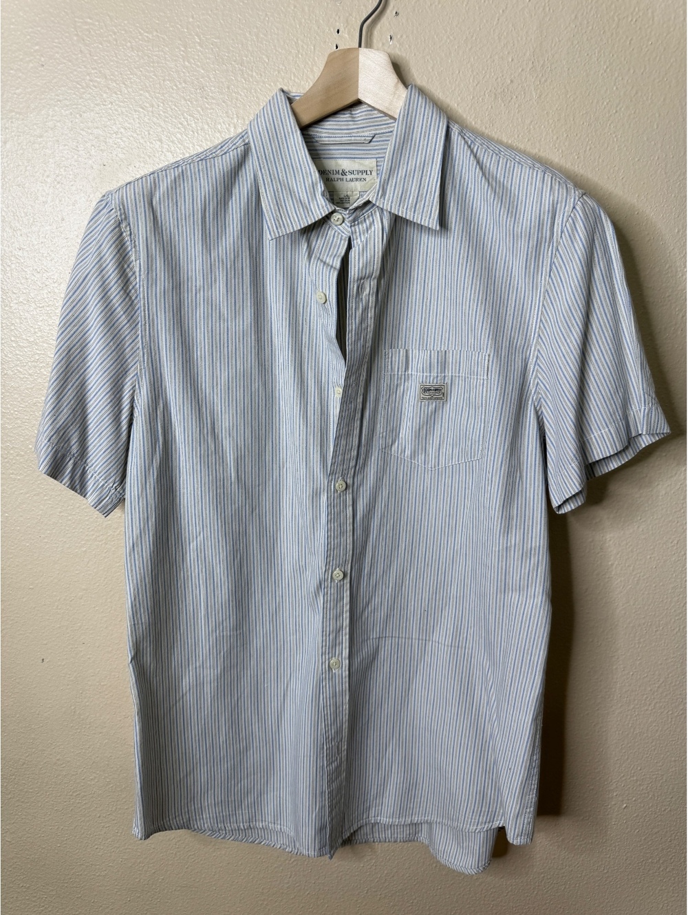 Denim & Supply Ralph Lauren Shirt Mens Large Blue Striped Short Sleeve Cotton